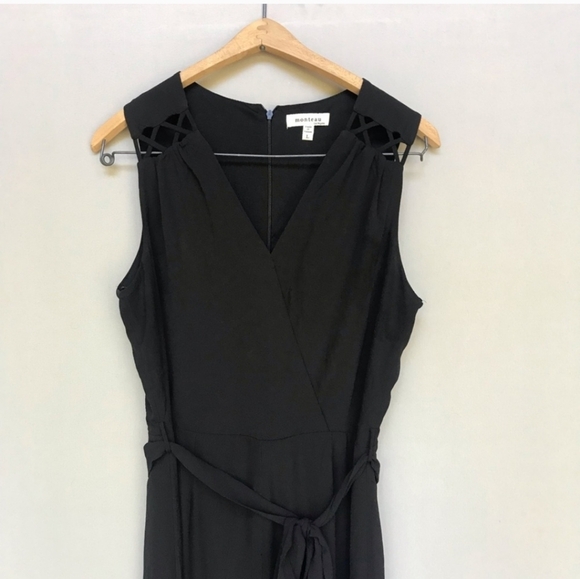 Monteau black jumpsuit split leg size large sleeveless front shoulder detail - Picture 5 of 8